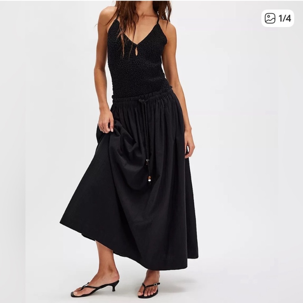 Free People seaside Black bodysuit tank Maxi Skirt set M New
